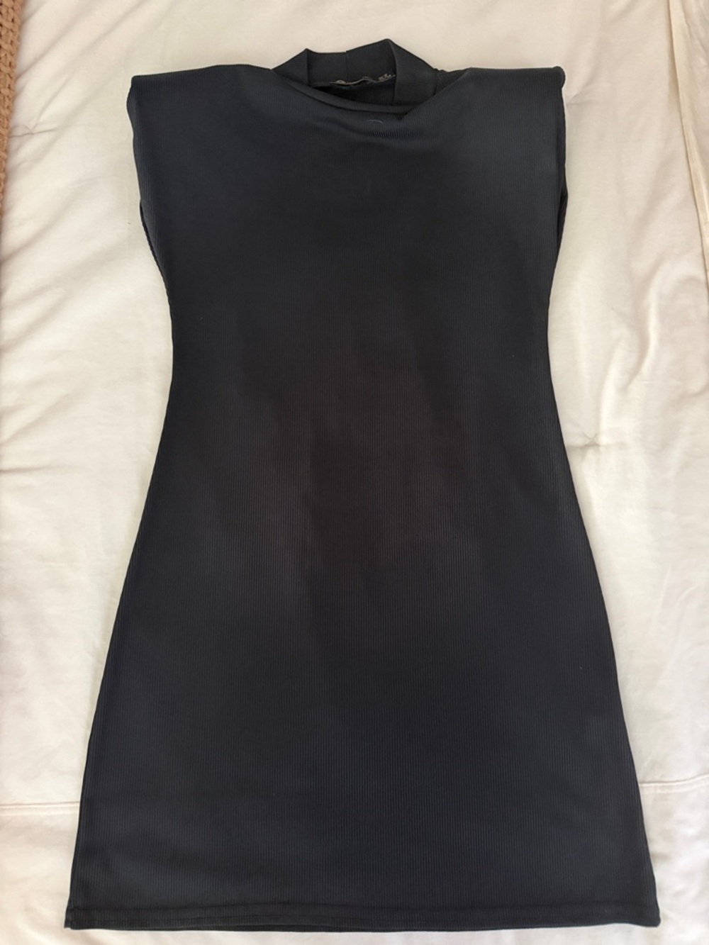 Sleeveless Black Ribbed Mock Neck Bodycon Dress